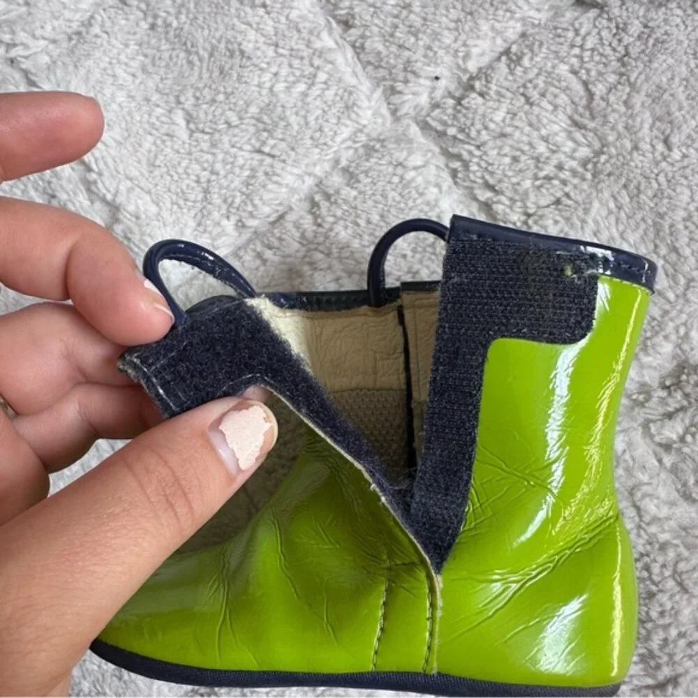 Robeez | Green and Blue Slicker Velcro Rain Boots | Size 6-9 Months